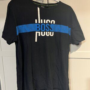 Hugo Boss T-shirt Black and Sporty Blue Strip